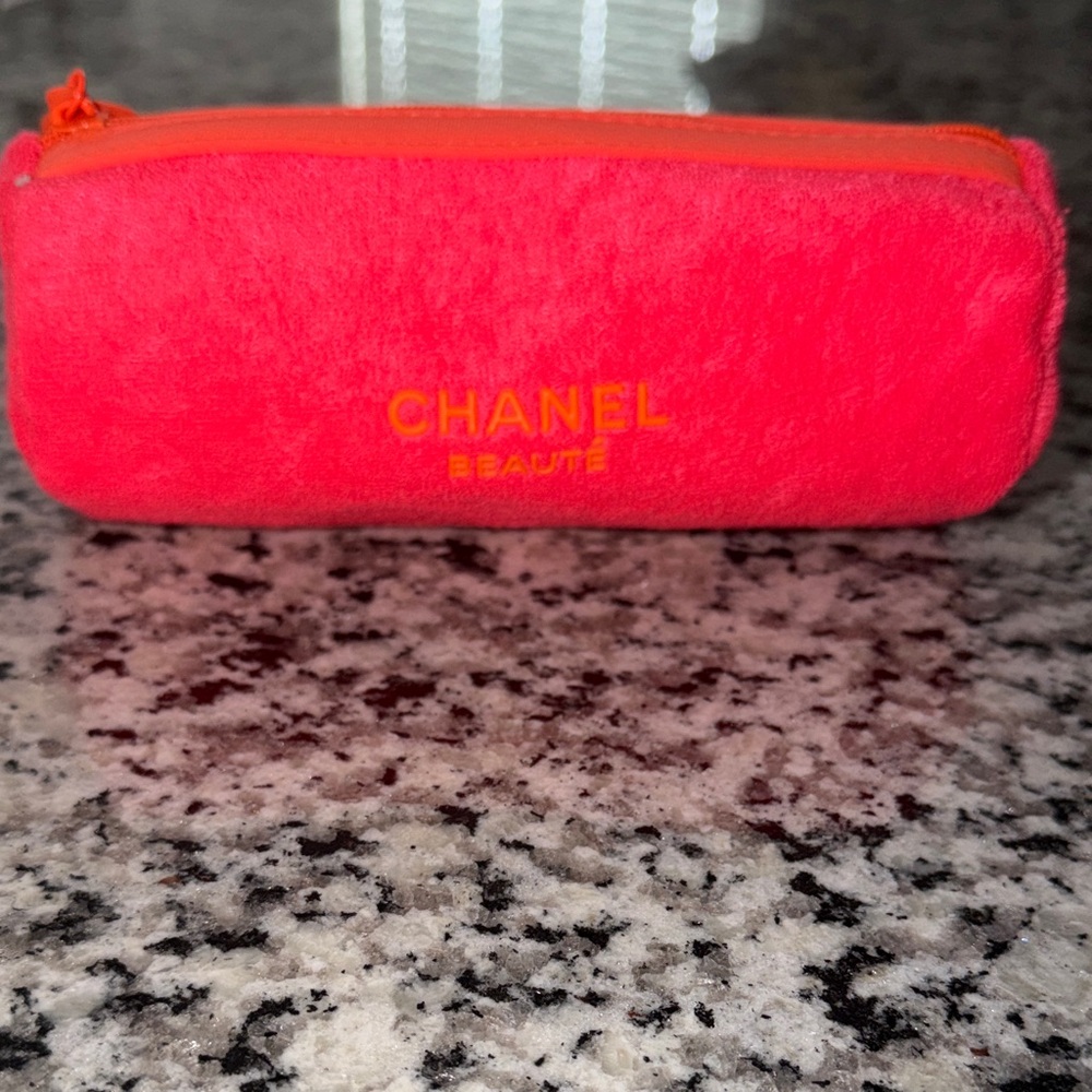 CHANEL Hot Pink Plush Zip Cosmetic Case